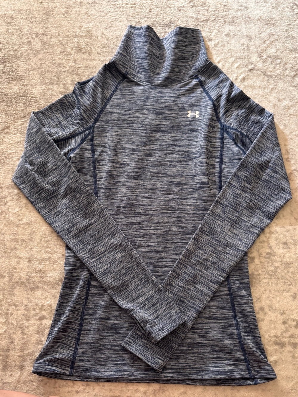 Under Armour Navy Heathered Mock Neck Long Sleeve Top